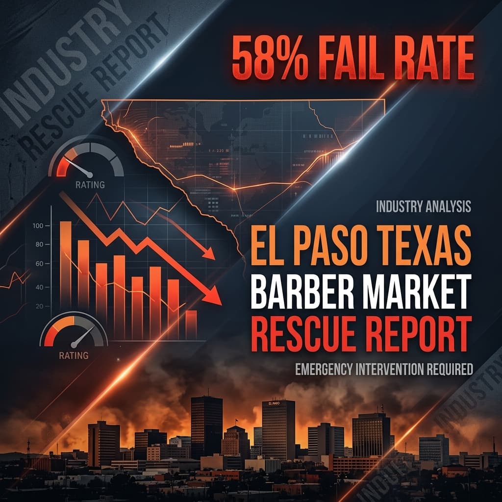 El Paso Barber Market Rescue Report — April 2026 TDLR data showing 58% failure rate across Socorro HS, EPCC, and El Paso independent barber schools